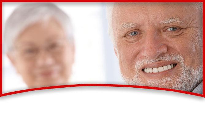 Older adults smiling, illustrating that adults can get braces or Invisalign