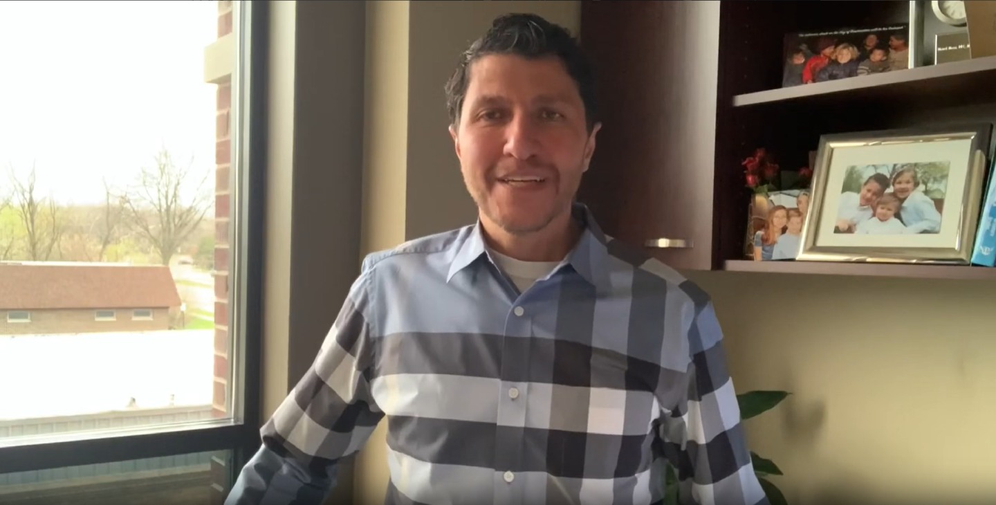 Teleorthodontics video call with an orthodontist in his office